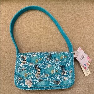 NWT Made in India Blue Fish Ocean Under the Sea Beaded Embellished Bag